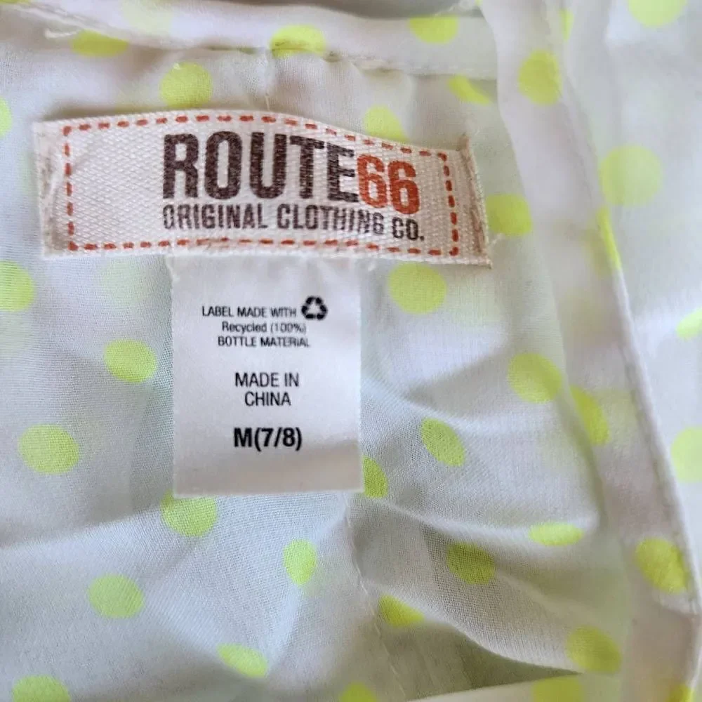 Route 66 girls M 7-8 cream neon green polka dot blouse bow tie scoop back